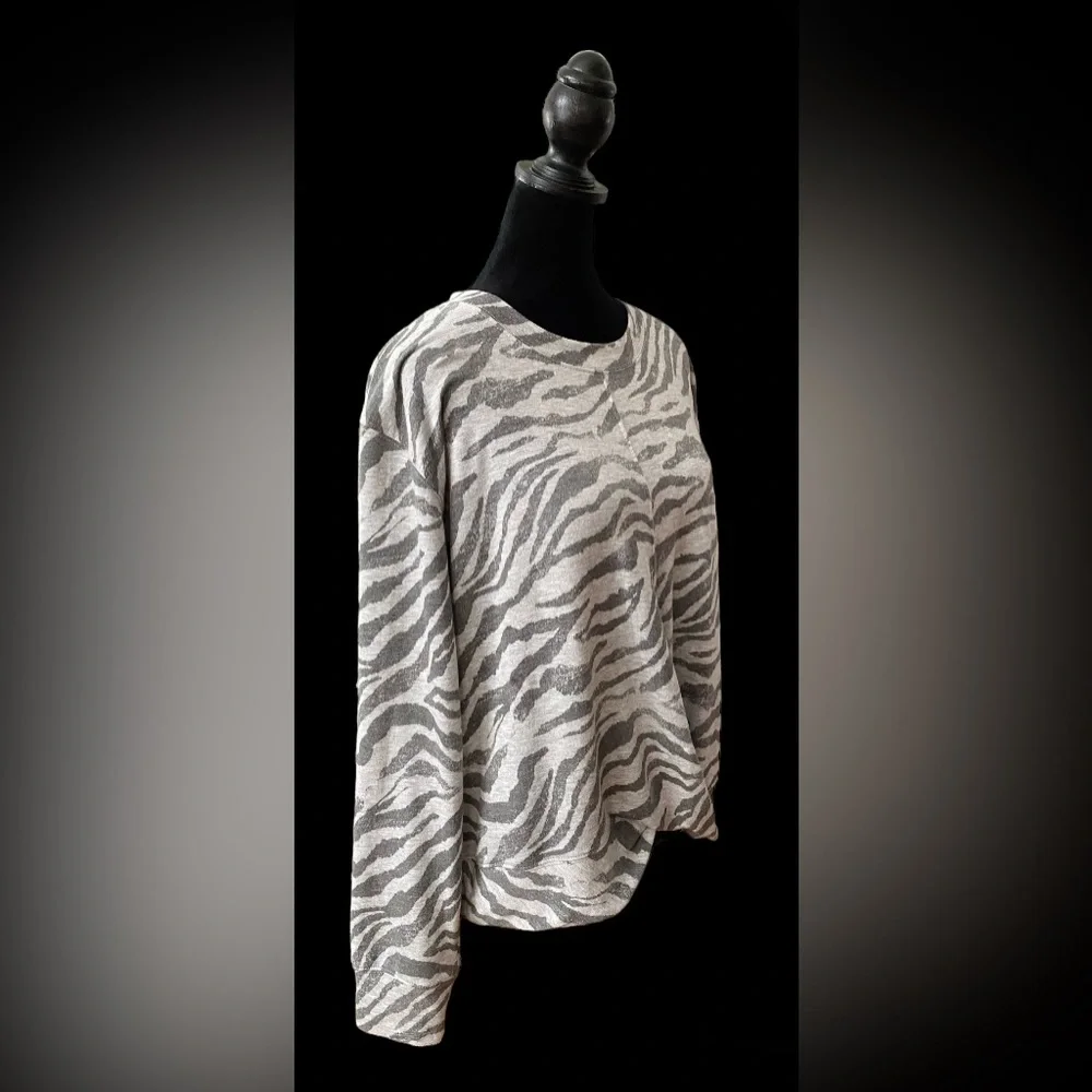 Knox Rose: Gray Zebra Print Sweatshirt with Twist Front